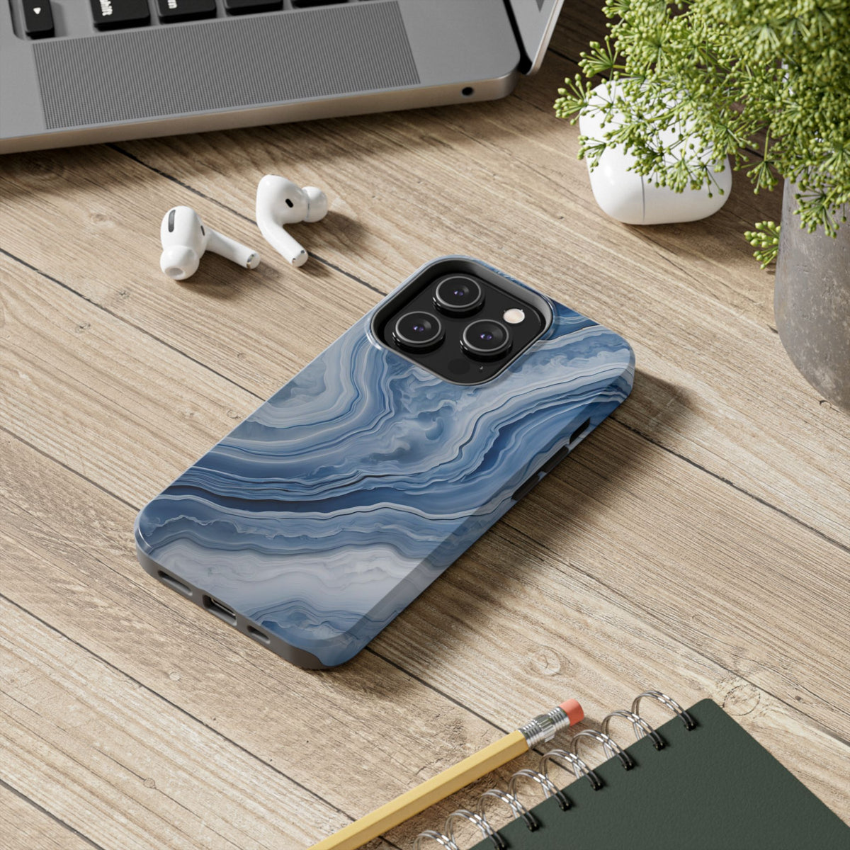 Blue Lace Agate Tough Phone Case — Marble Stone Protective Phone Cover