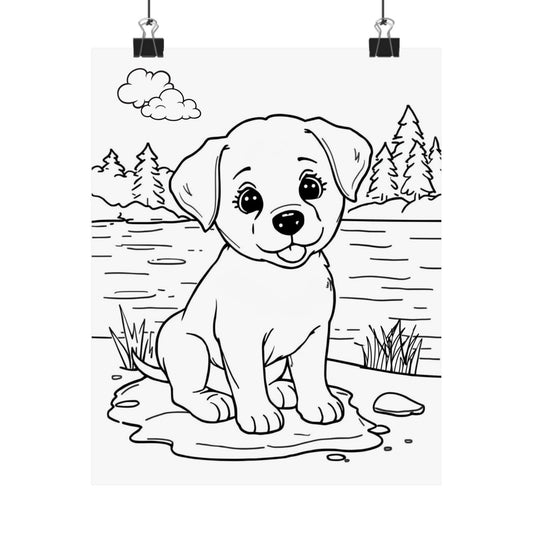 Color Your Own Cute Puppy Poster — Matte Vertical Kids Animal Print
