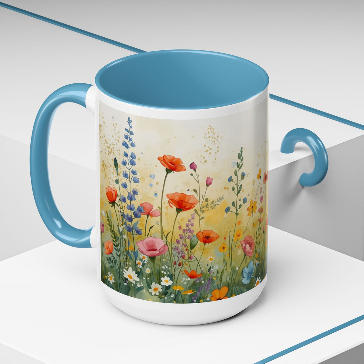 Floral Meadow Accent Coffee Mug — Watercolor Wildflower 11/15oz