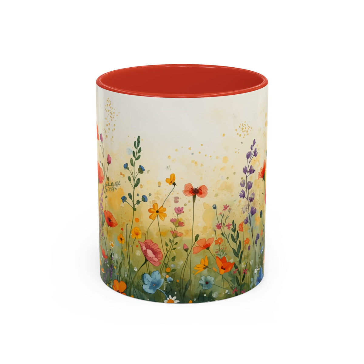 Floral Meadow Accent Coffee Mug — Watercolor Wildflower 11/15oz