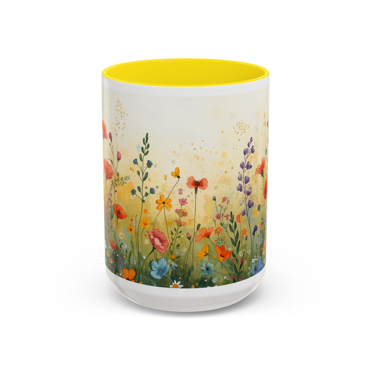Floral Meadow Accent Coffee Mug — Watercolor Wildflower 11/15oz