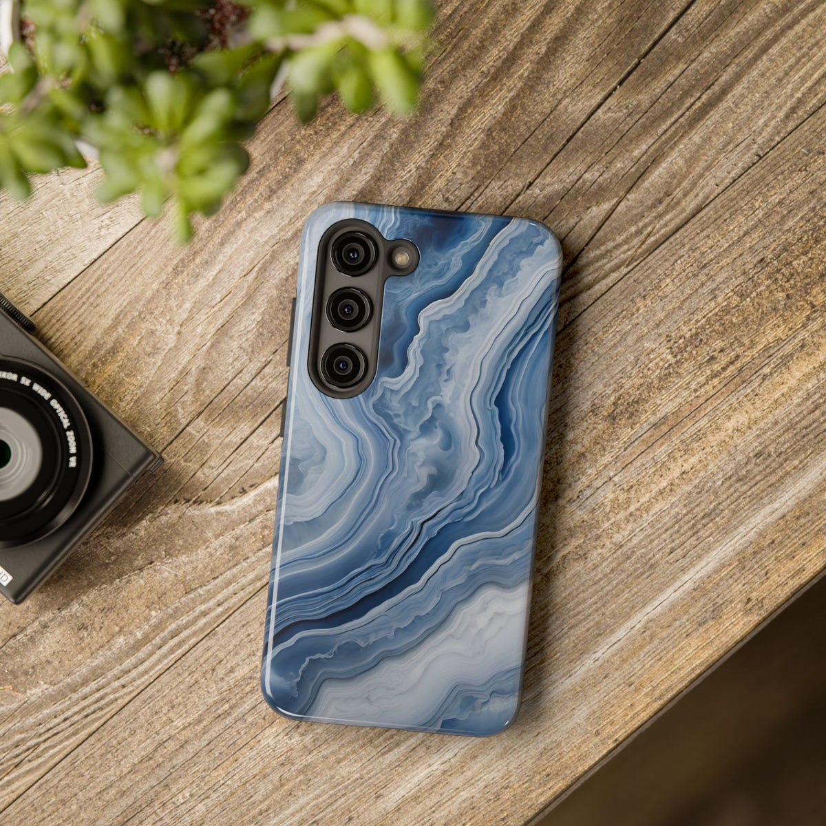 Blue Lace Agate Tough Phone Case — Marble Stone Protective Phone Cover