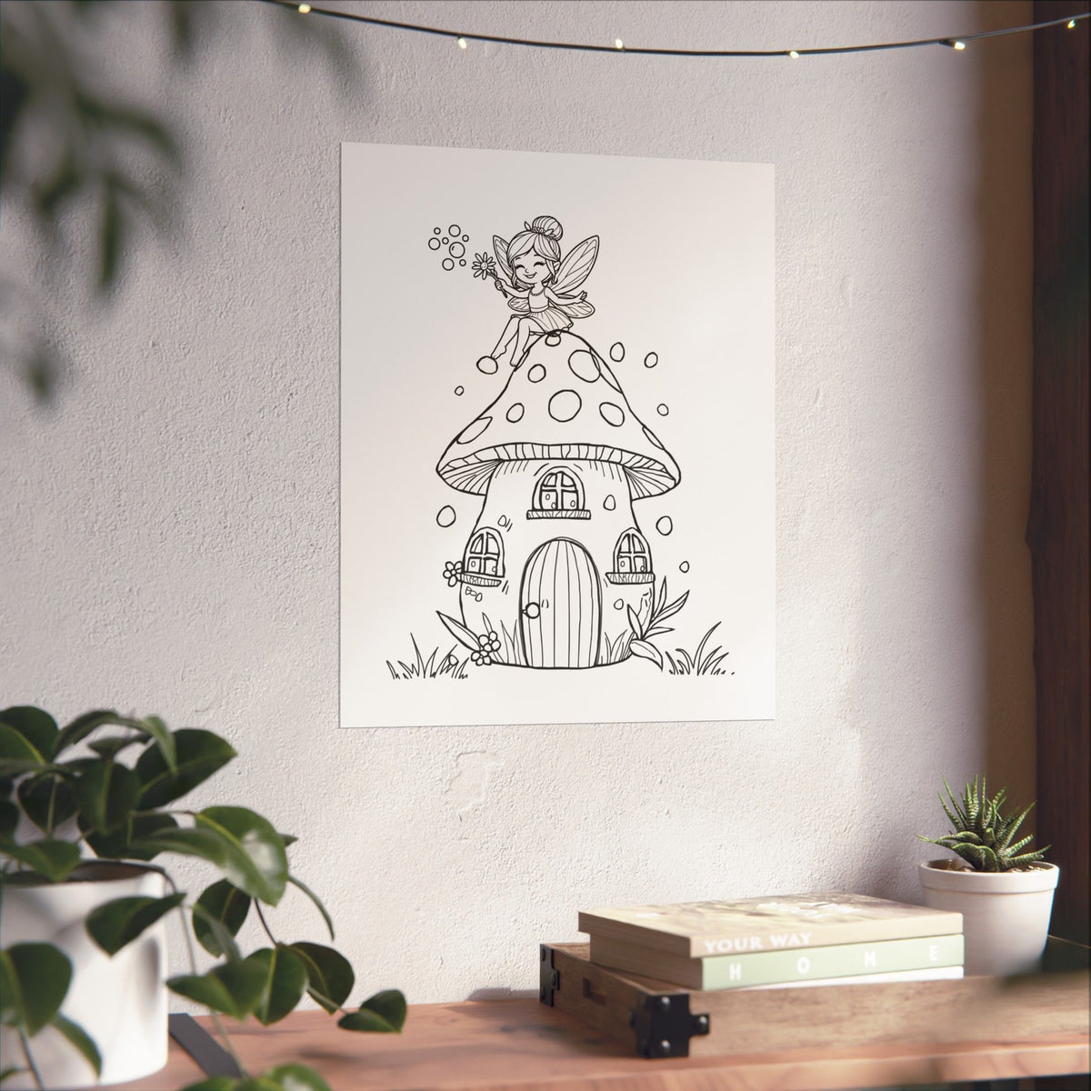 Color Your Own Fairy Poster — Cute Black & White Kids Wall Art
