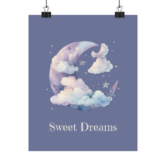 Sweet Dreams Moon Poster — Nursery Wall Art Matte Vertical Print