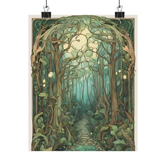 Art Nouveau Matte Vertical Poster — Whimsical Woodland Art Print