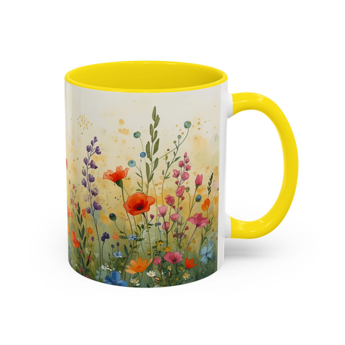 Floral Meadow Accent Coffee Mug — Watercolor Wildflower 11/15oz