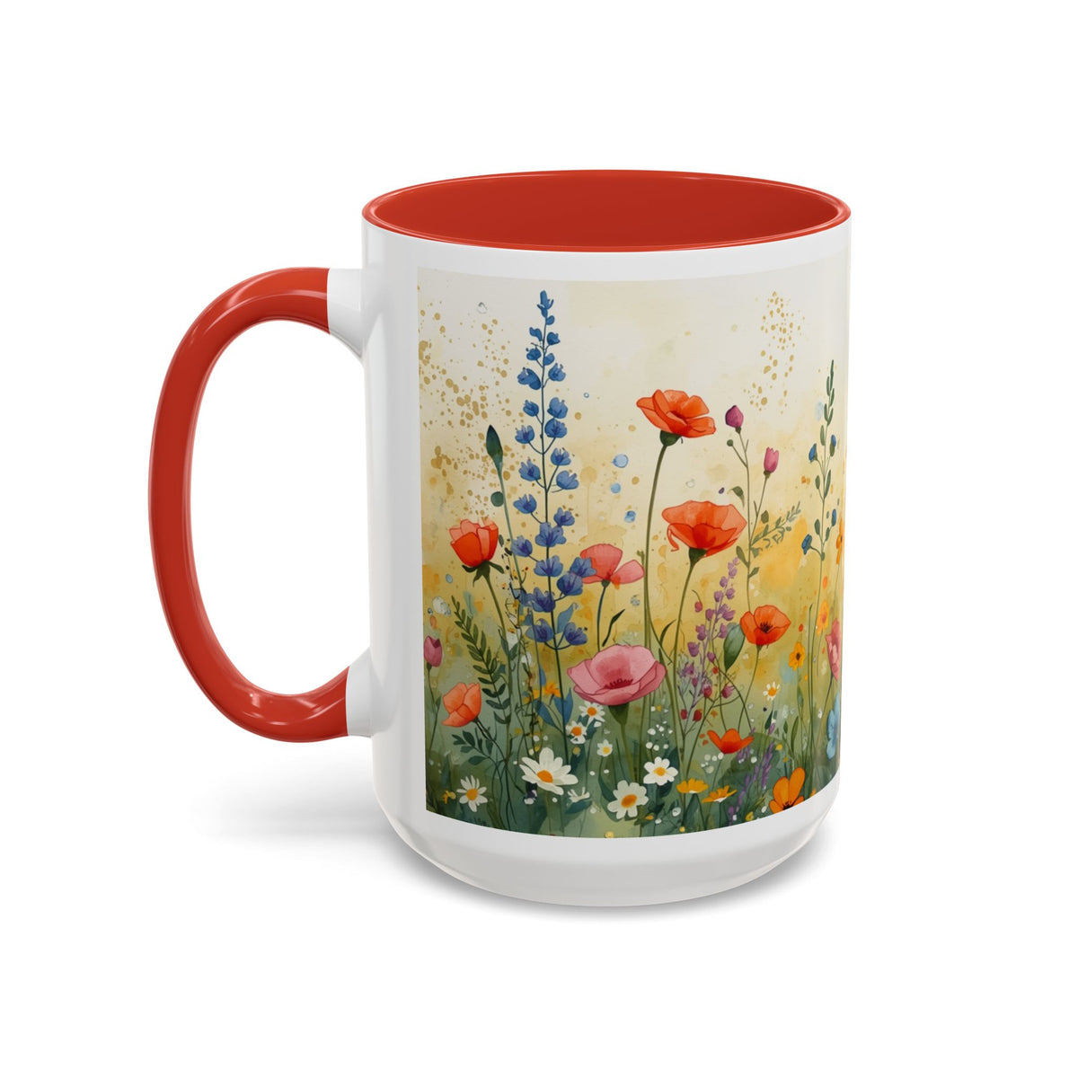 Floral Meadow Accent Coffee Mug — Watercolor Wildflower 11/15oz