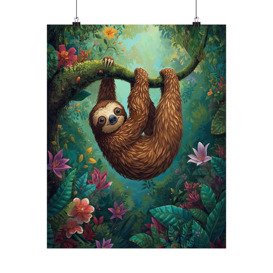 Sloth Jungle Poster — Cute Tropical Animal Matte Vertical Wall Art
