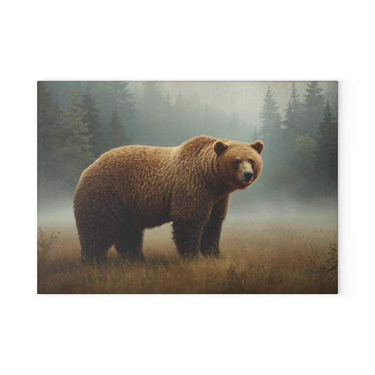 Glass Cutting Board — Forest Grizzly Bear Woodland Kitchen Decor