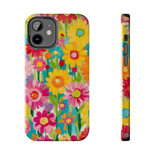 Floral Burst Tough Phone Case — Bright Watercolor Flowers Protective Cover