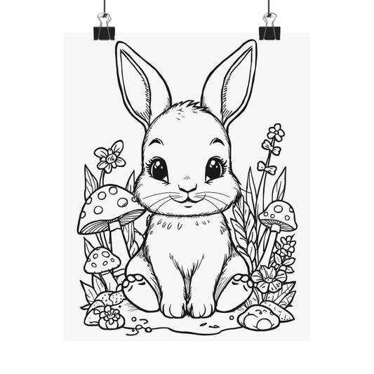 Color Your Own Bunny Poster — Cute Woodland Rabbit Matte Vertical Print for Kids’ Room, Nursery Decor