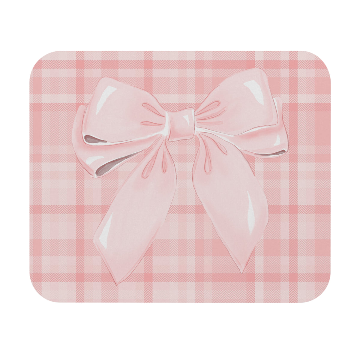 Pink Bow Plaid Mouse Pad — Cute Pastel Desk Accessory