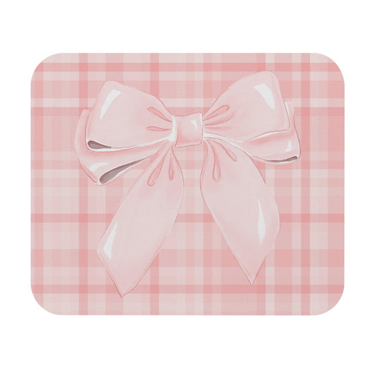 Pink Bow Plaid Mouse Pad — Cute Pastel Desk Accessory