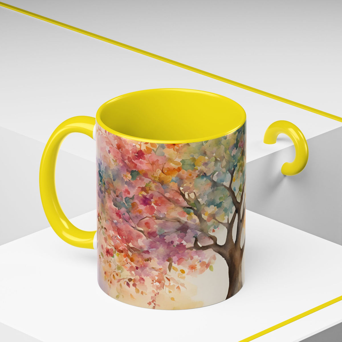 Watercolor Tree Accent Coffee Mug — Colorful Nature Art 11/15oz