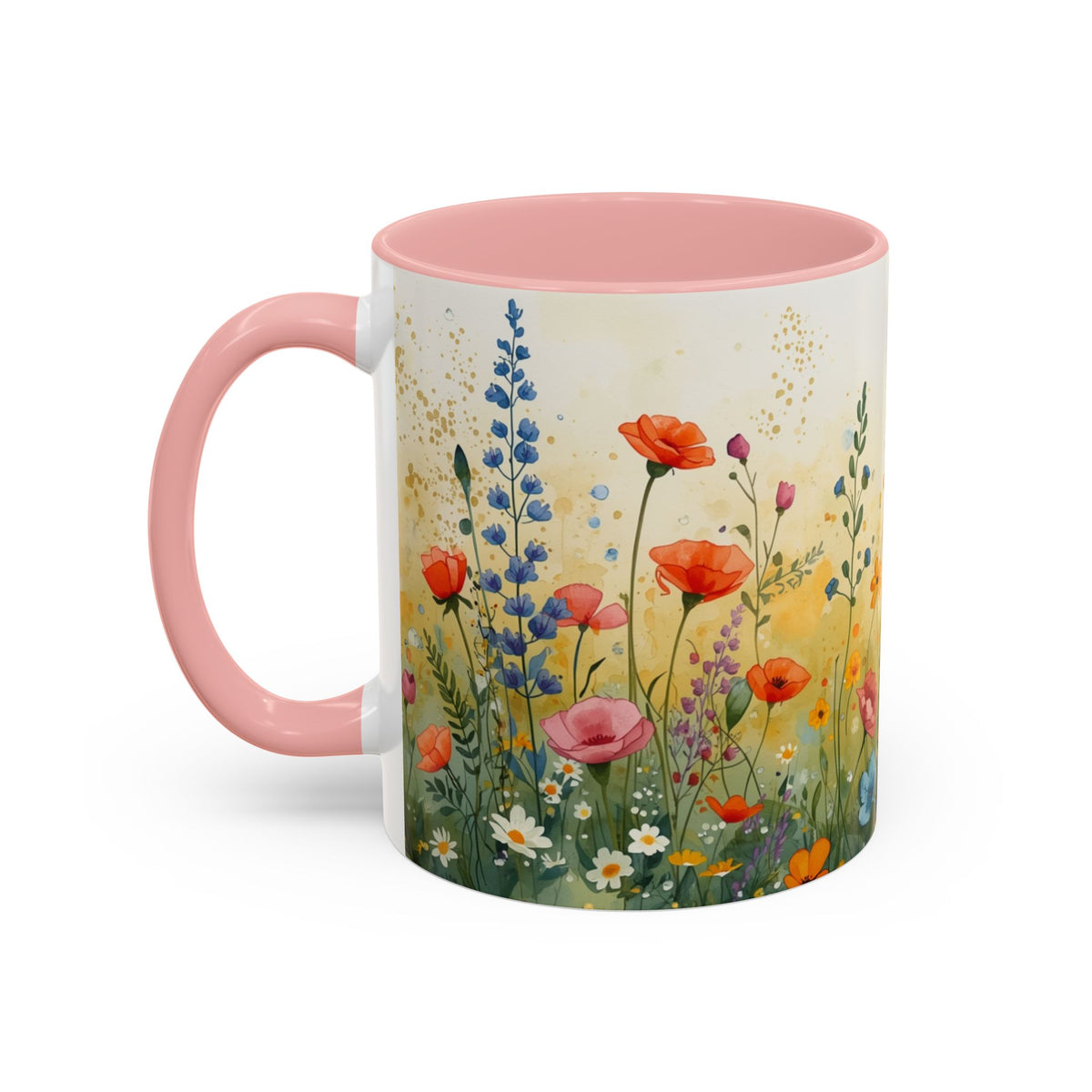 Floral Meadow Accent Coffee Mug — Watercolor Wildflower 11/15oz