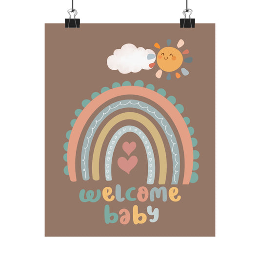 Welcome Baby Rainbow Poster — Boho Matte Vertical Nursery Print