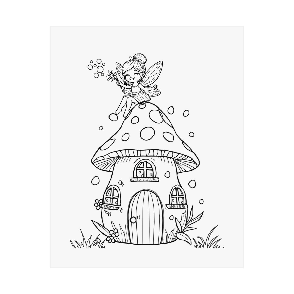 Color Your Own Fairy Poster — Cute Black & White Kids Wall Art