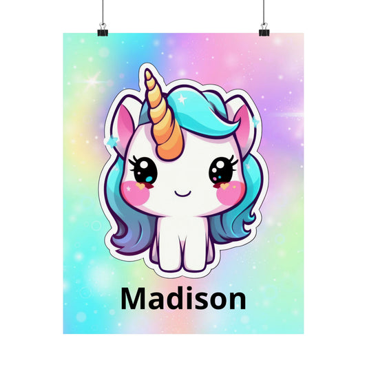 Personalized Unicorn Poster —Personalize With Your Child's Name Cute Rainbow Matte Vertical Name Poster