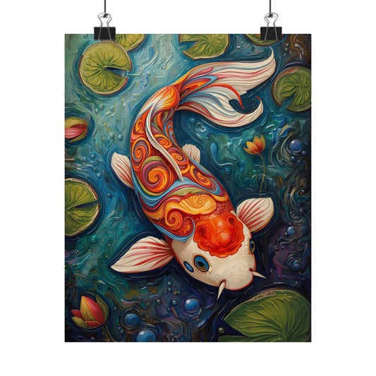 Koi Fish Matte Vertical Poster — Vibrant Pond Wall Art