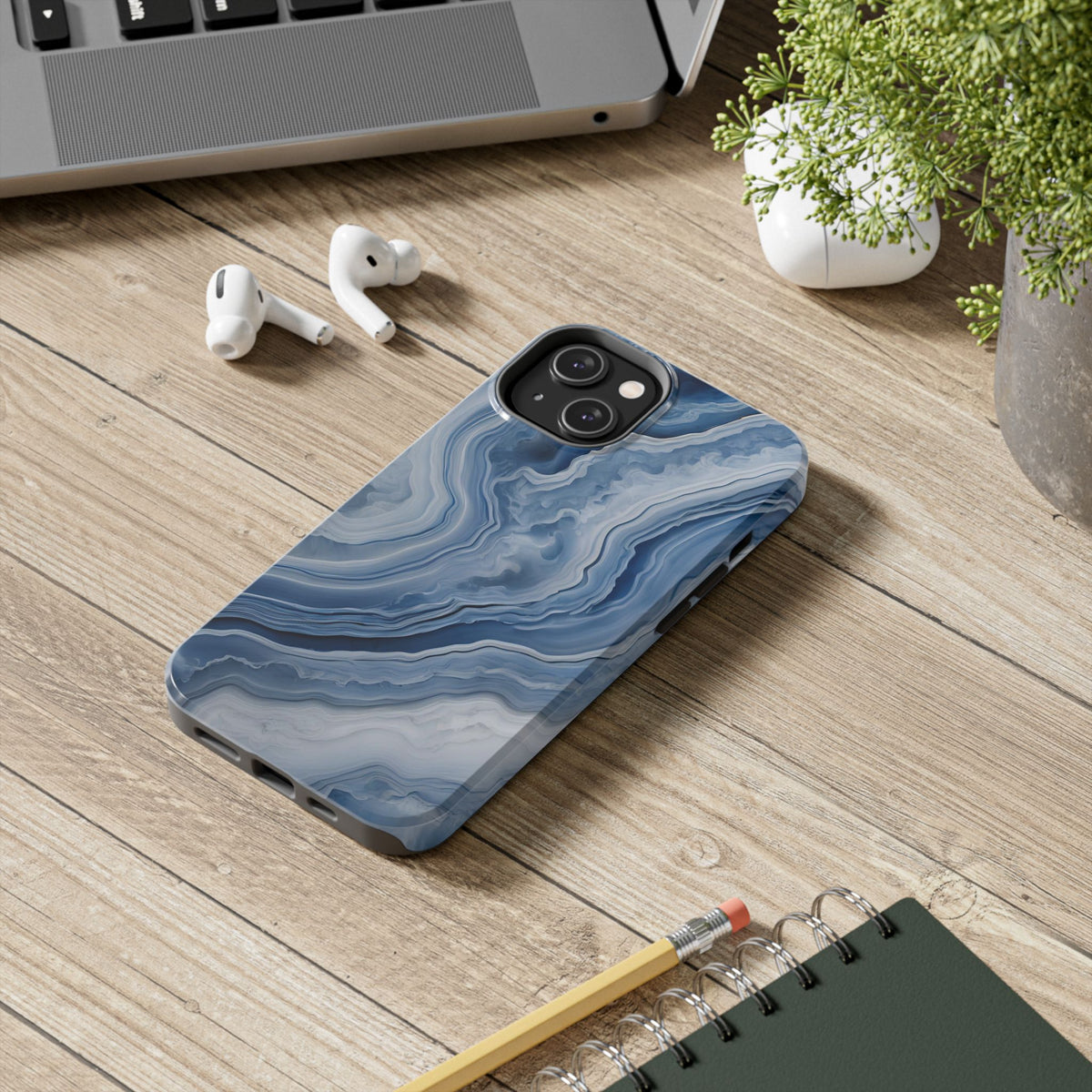 Blue Lace Agate Tough Phone Case — Marble Stone Protective Phone Cover