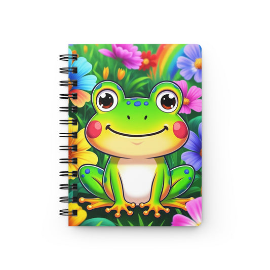 Cute Frog Floral Spiral-Bound Journal — Colorful Frog Notebook for Kids & Nature Lovers