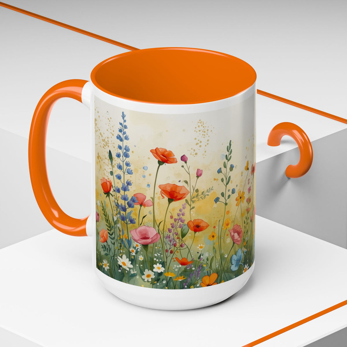 Floral Meadow Accent Coffee Mug — Watercolor Wildflower 11/15oz