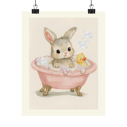 Bunny Bath Poster — Cute Nursery Wall Art Matte Vertical Print