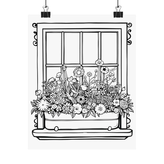 Color Your Own Botanical Window Box Poster — Matte Vertical Floral Wall Art