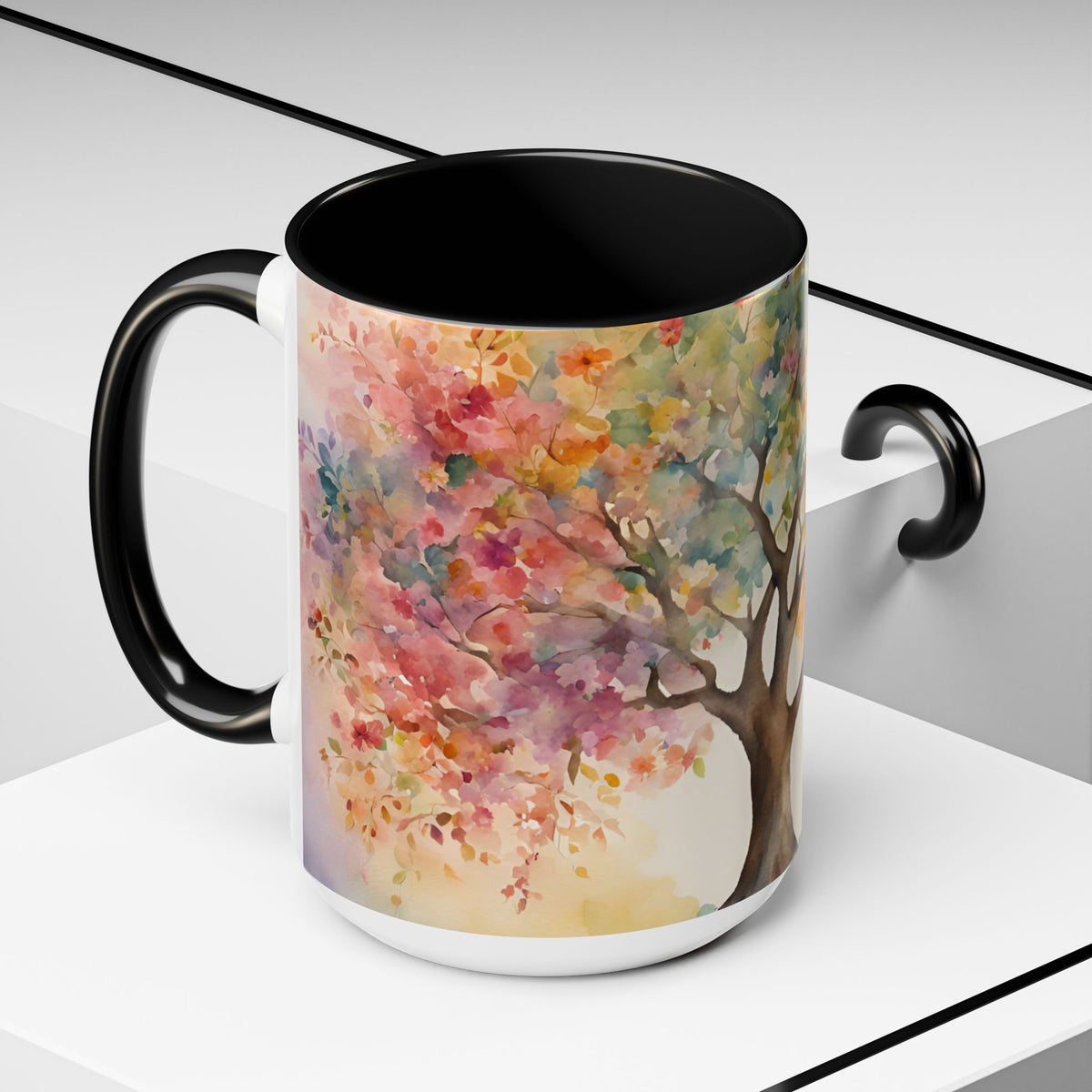Watercolor Tree Accent Coffee Mug — Colorful Nature Art 11/15oz