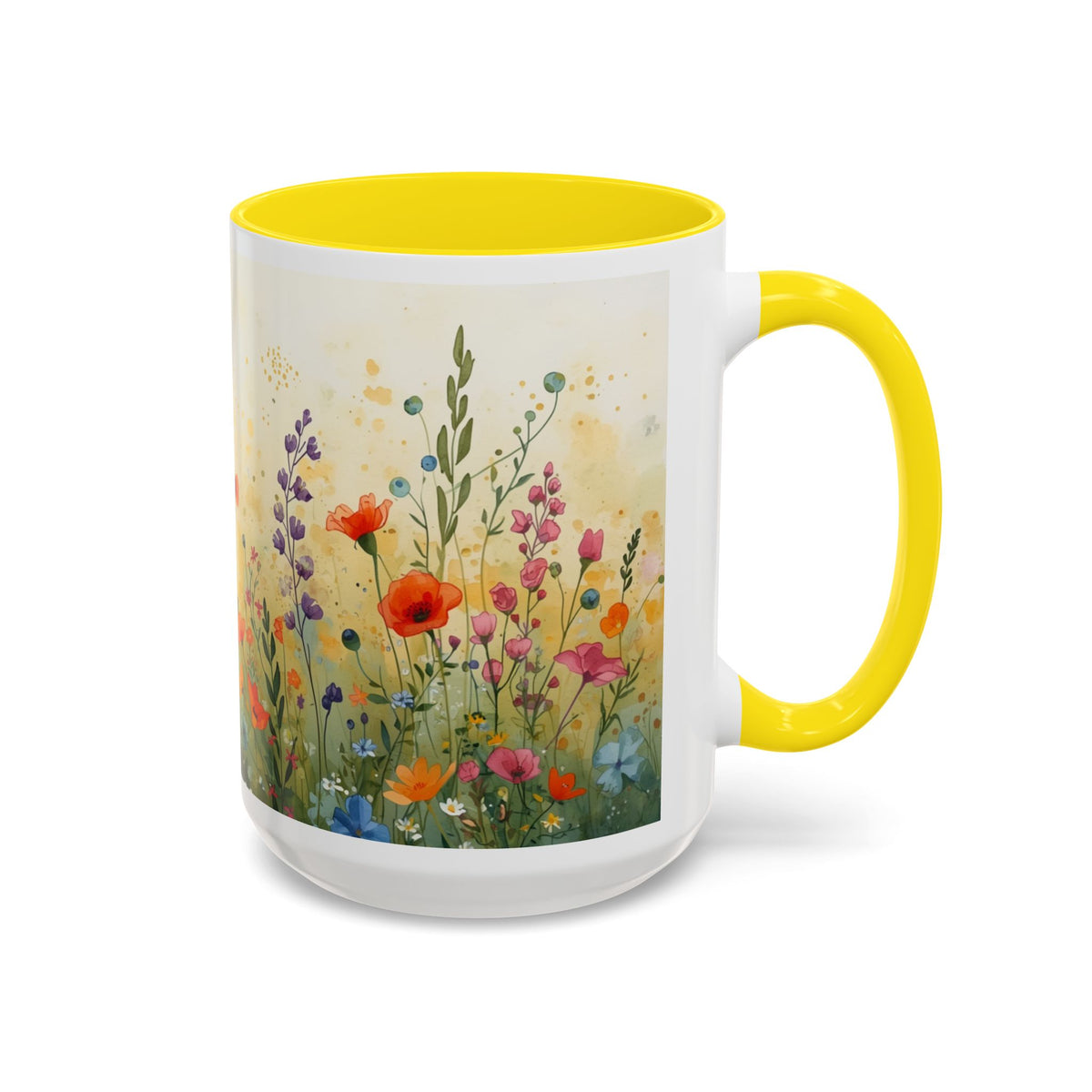 Floral Meadow Accent Coffee Mug — Watercolor Wildflower 11/15oz
