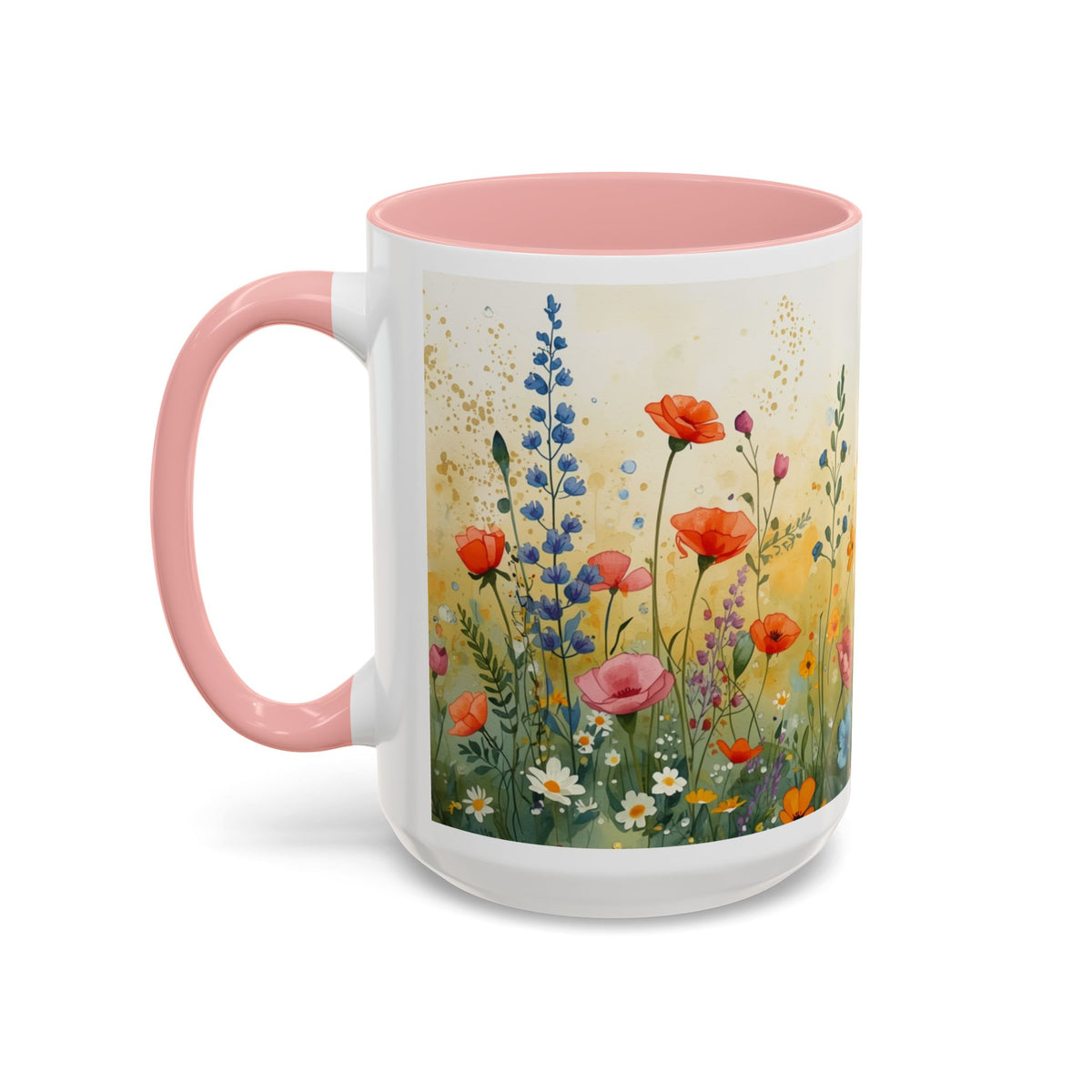 Floral Meadow Accent Coffee Mug — Watercolor Wildflower 11/15oz
