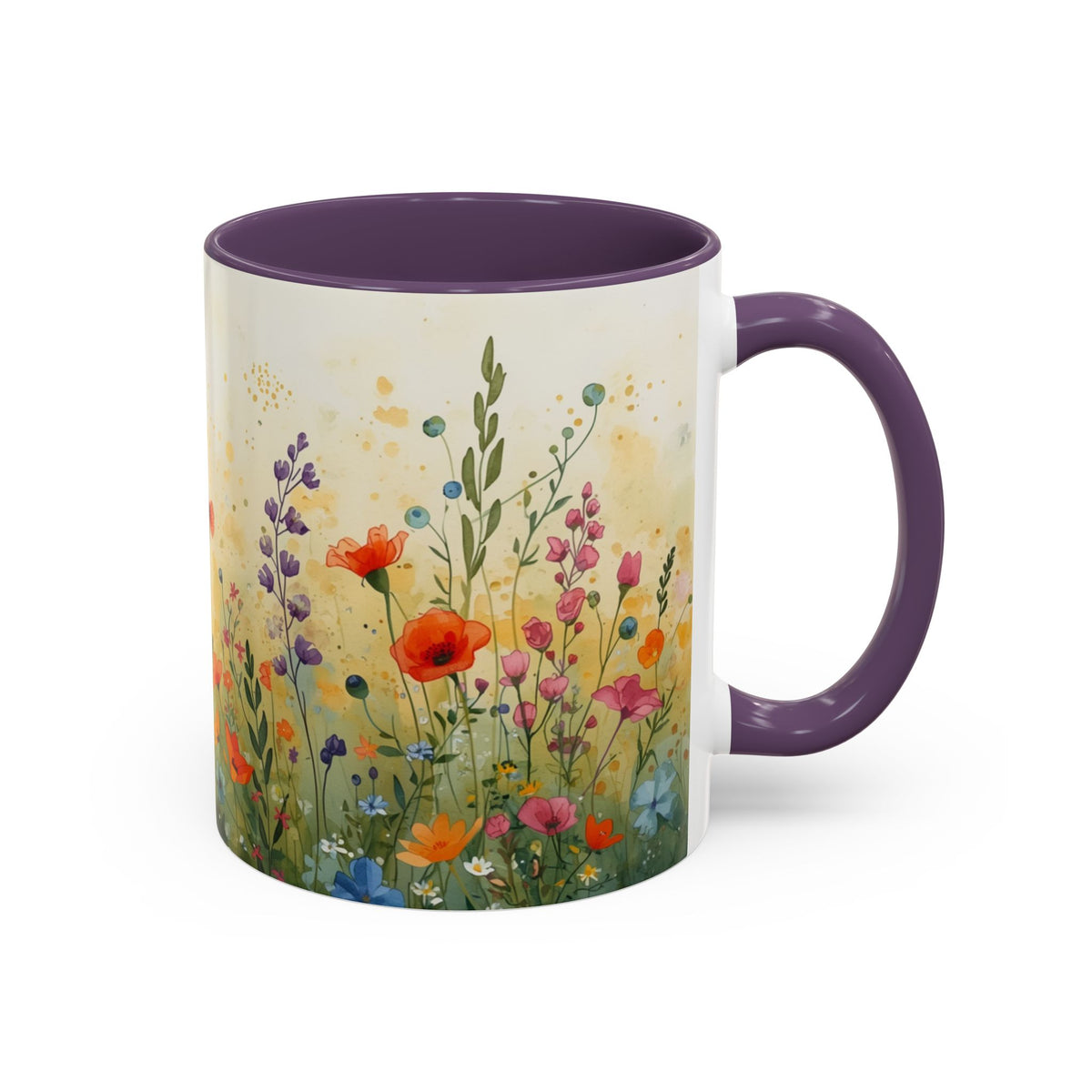 Floral Meadow Accent Coffee Mug — Watercolor Wildflower 11/15oz