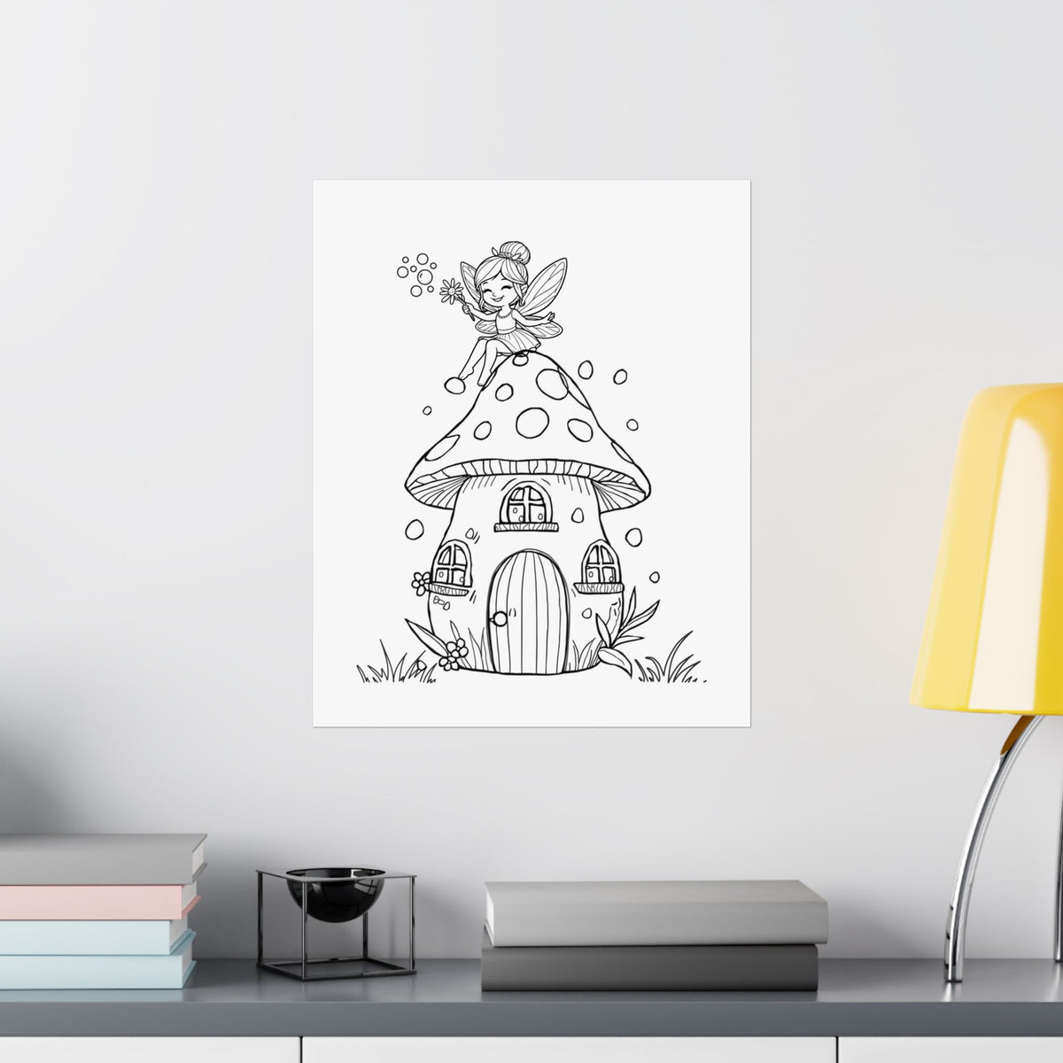 Color Your Own Fairy Poster — Cute Black & White Kids Wall Art