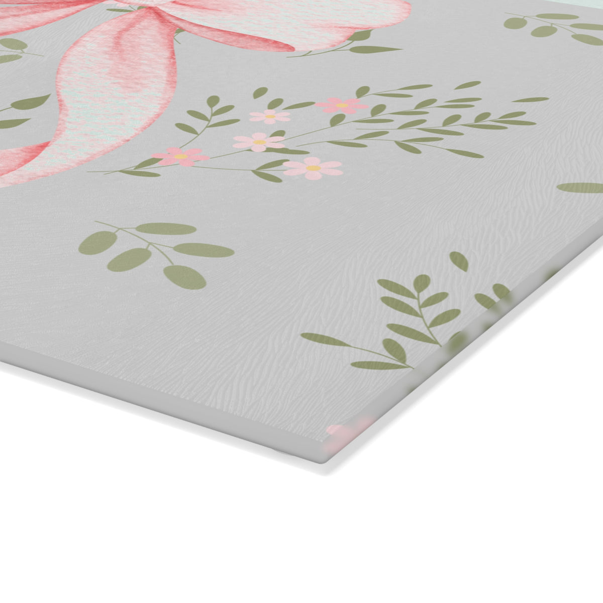 Glass Cutting Board — Pink Ribbon Floral Pattern
