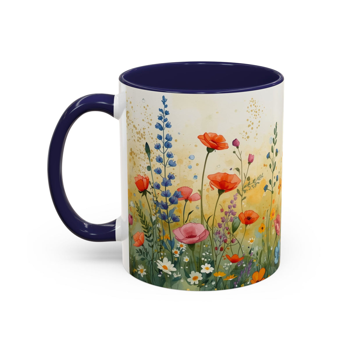 Floral Meadow Accent Coffee Mug — Watercolor Wildflower 11/15oz