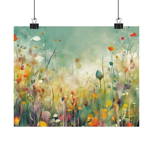 Floral Meadow Matte Poster — Abstract Wildflower Wall Art (Horizontal)