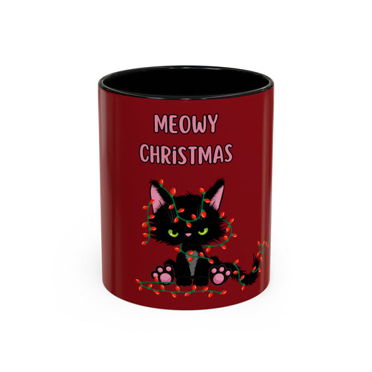 Christmas Cat Coffee Mug — "Meowy Christmas" Festive Black Kitten Accent Mug